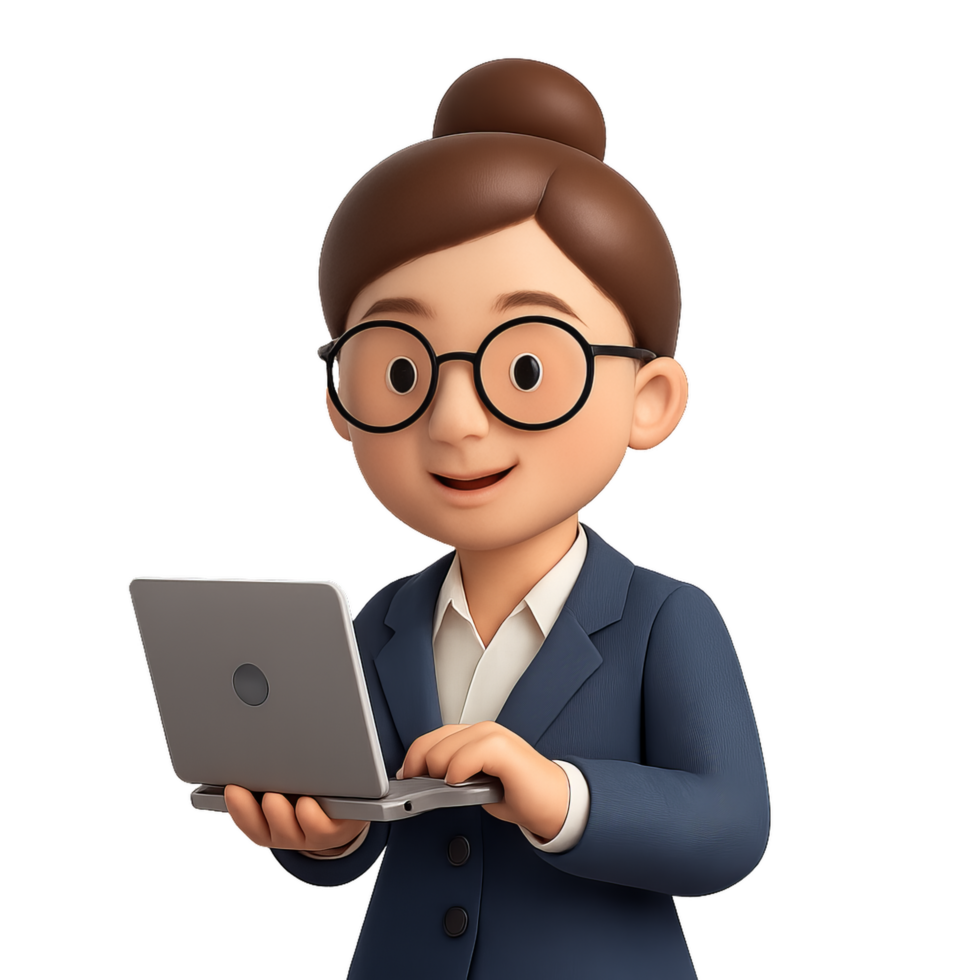 Cartoon Businesswoman with Laptop in 3D Style for Creative Use png