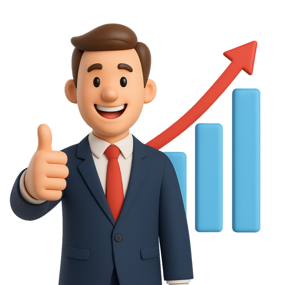 Happy Businessman Giving Thumbs Up with Growth Chart Concept png