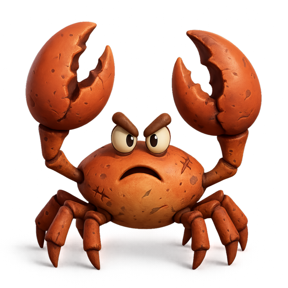 Cartoon Scarlet Crab Character in Battle Pose with Angry Expression png