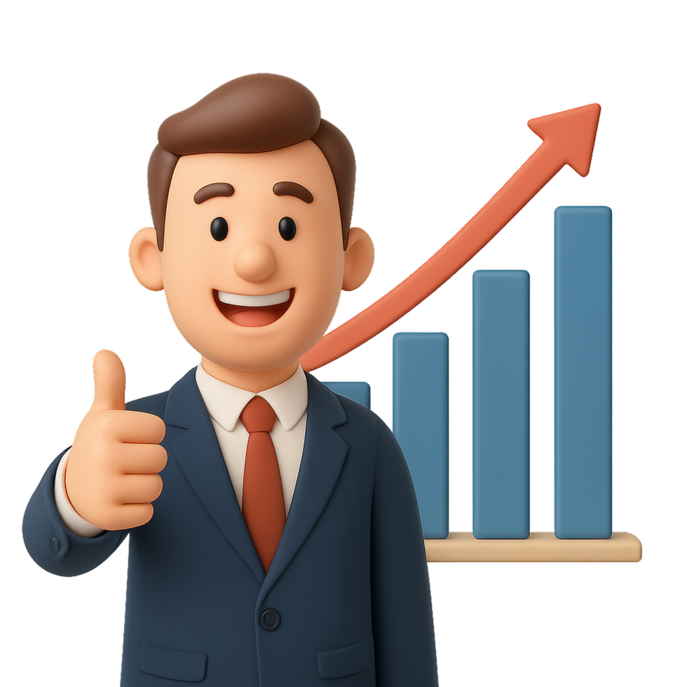 Happy Businessman Giving Thumbs Up with Success Graph Background png