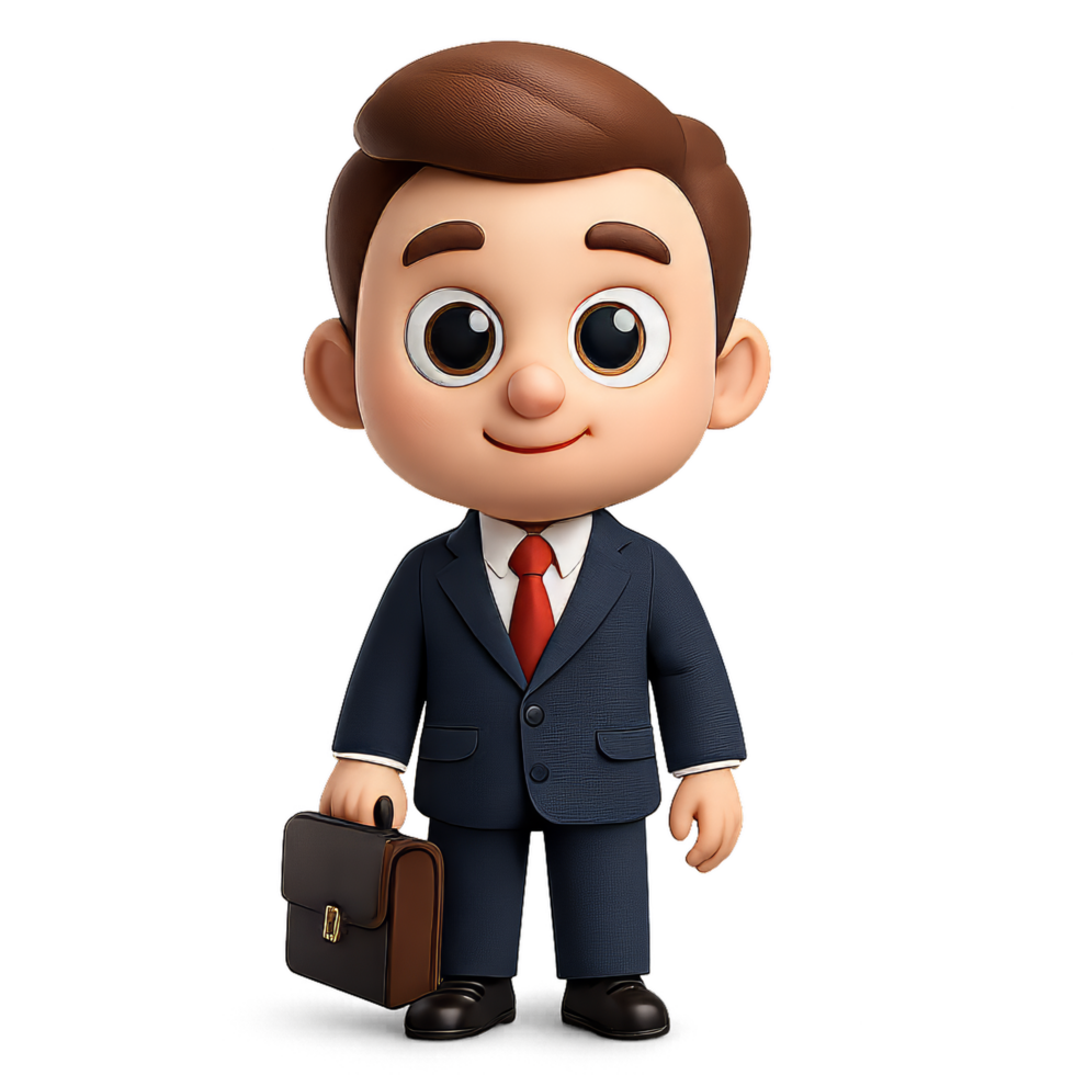 Cute 3D Businessman in Suit with Briefcase Ready for Action png