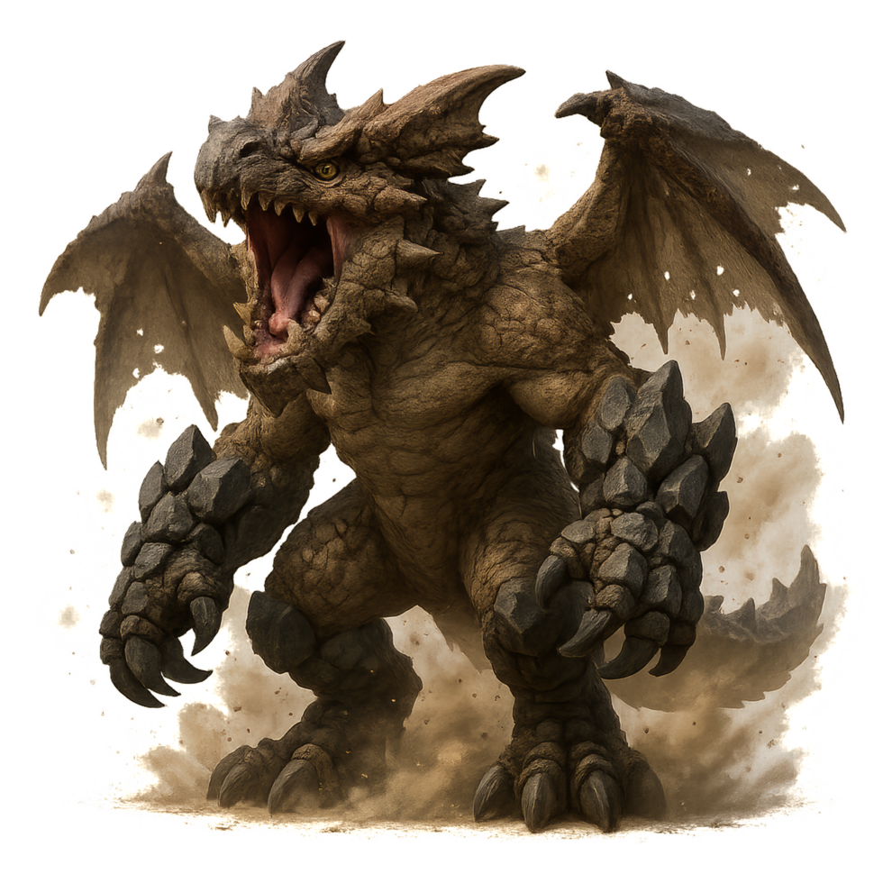 Fierce Wyvern Creature Design in Stormy Atmosphere png