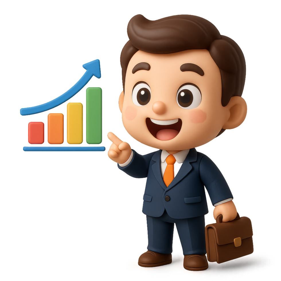 Chibi Cartoon Character Presenting Growth and Success in Marketing png