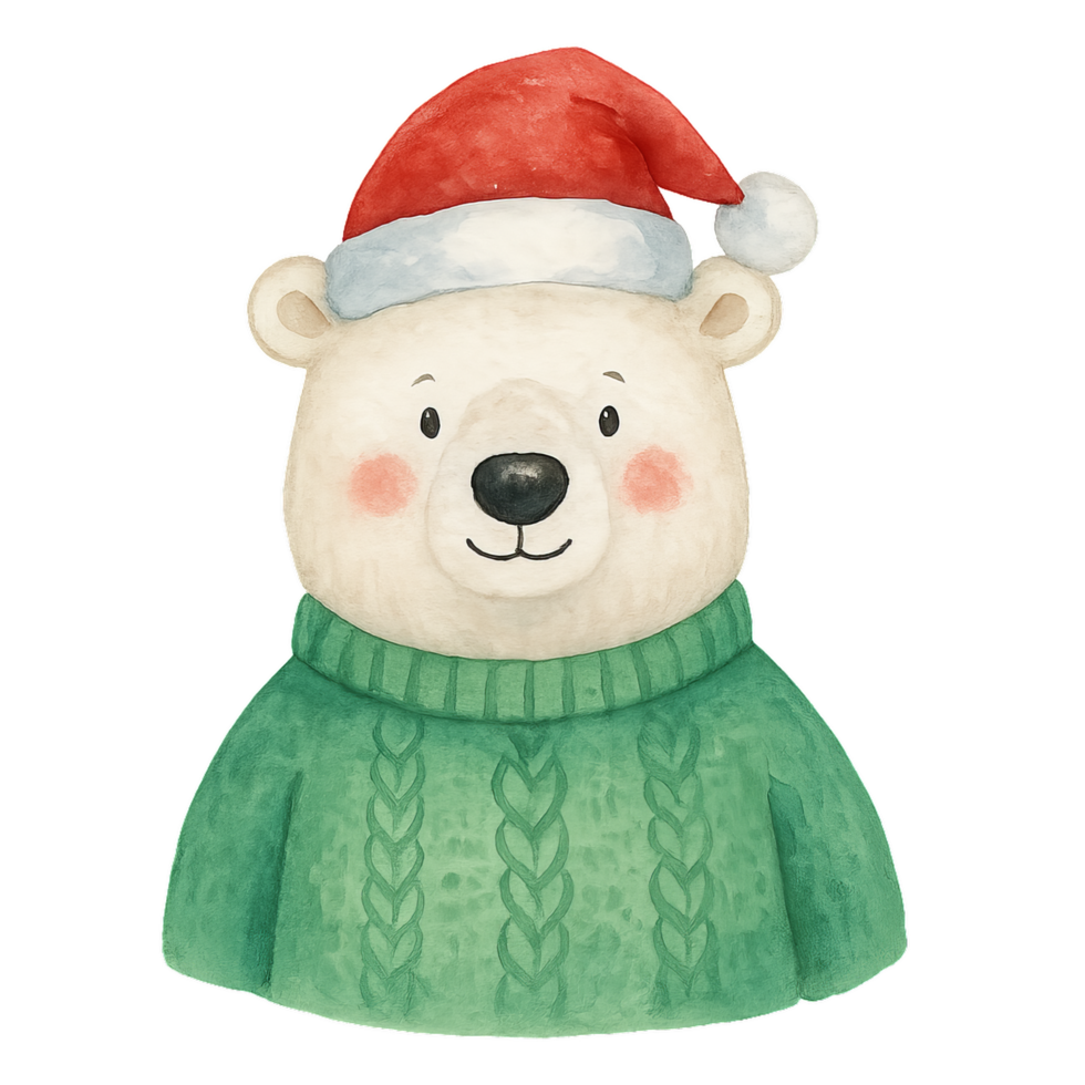 Festive Polar Bear in Sweater with Christmas Hat for Decorations png