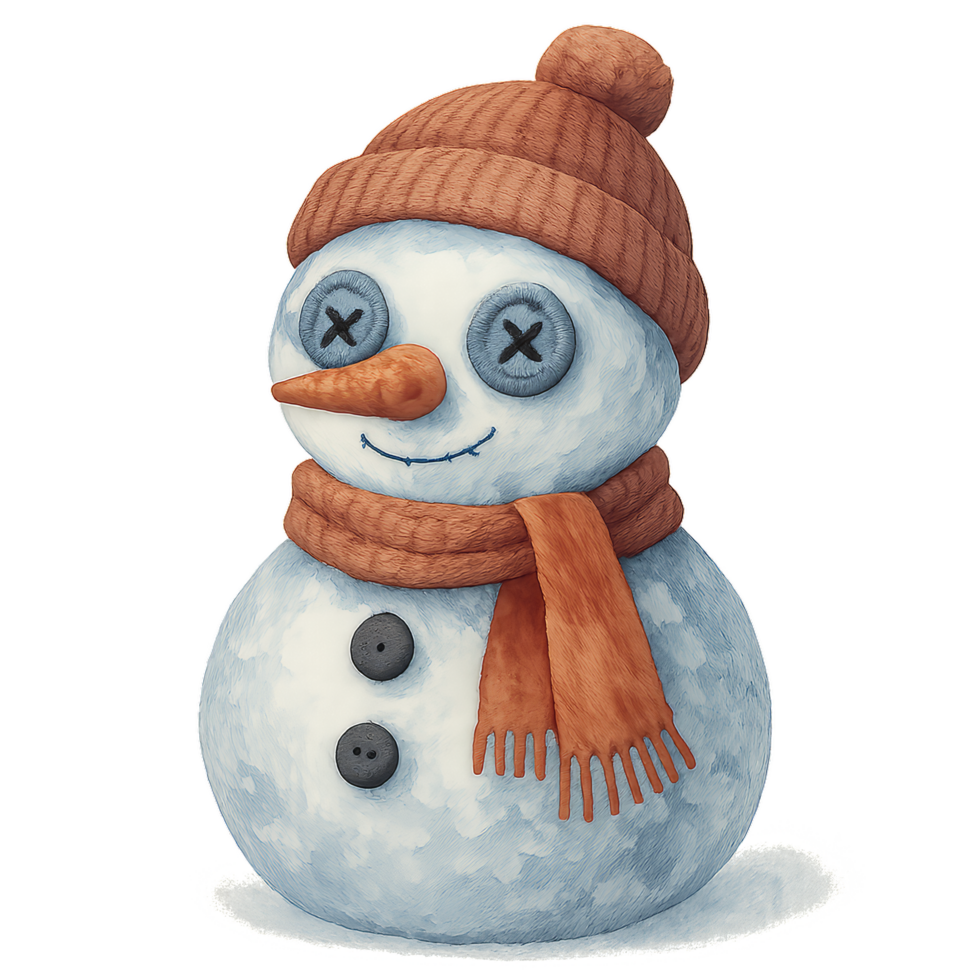 Charming Watercolor Snowman with Vintage Hat and Scarf png