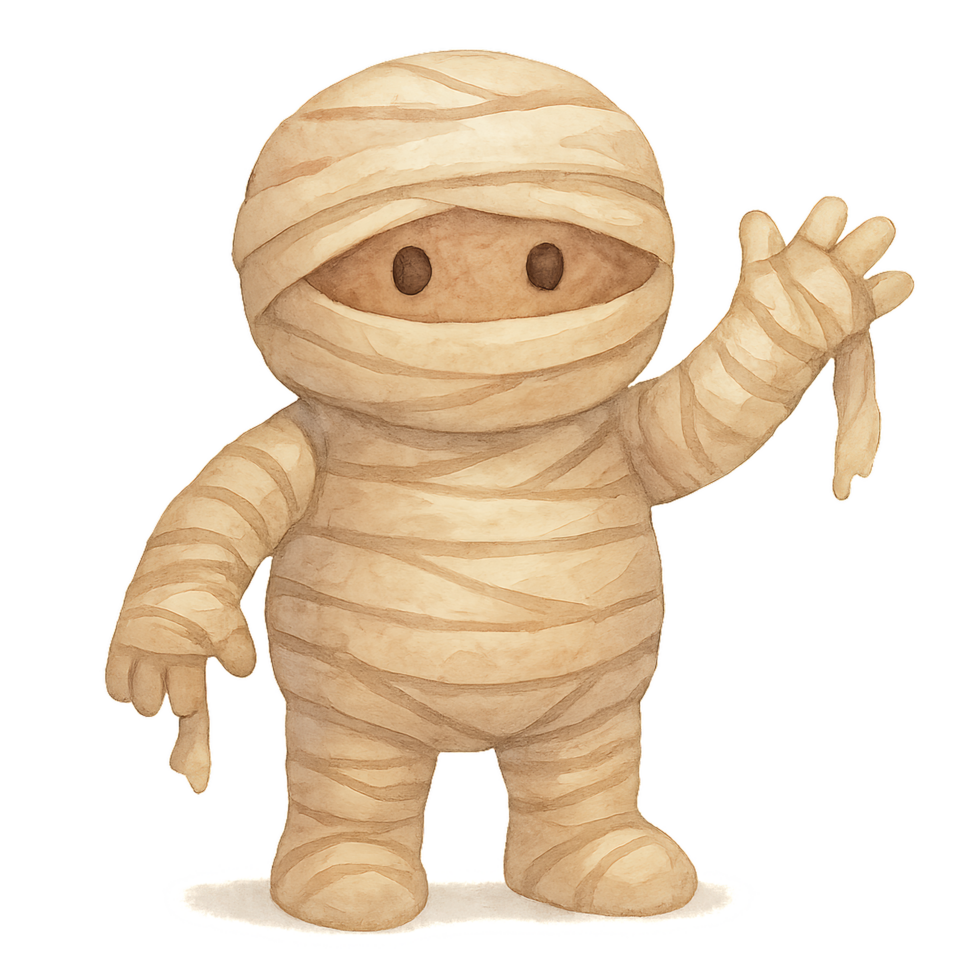 Cheerful Watercolor Mummy Character for Fun and Playful Designs png
