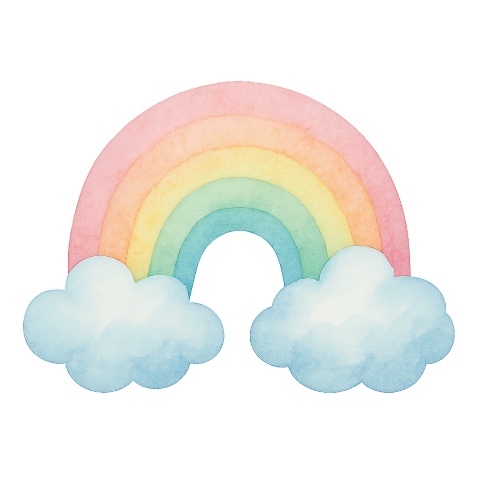 Simple Pastel Rainbow Icon with Clouds in Soft Watercolor Style png
