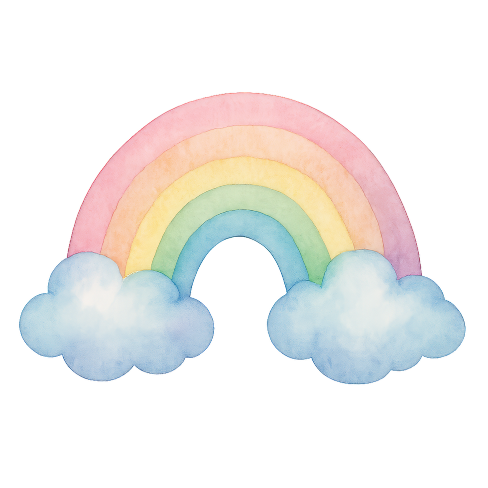 Pastel Rainbow Illustration with Soft Clouds in Simple Style png