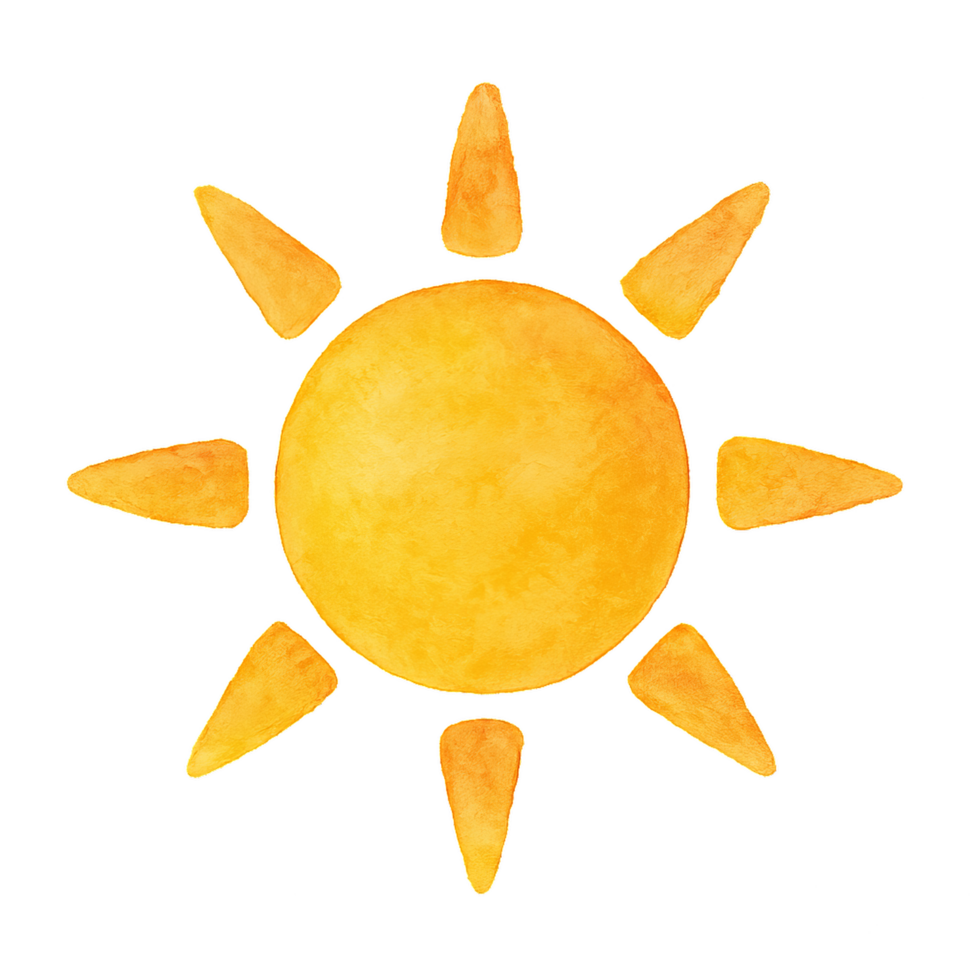 Bright Watercolor Sun Icon in Simple Artistic Style png