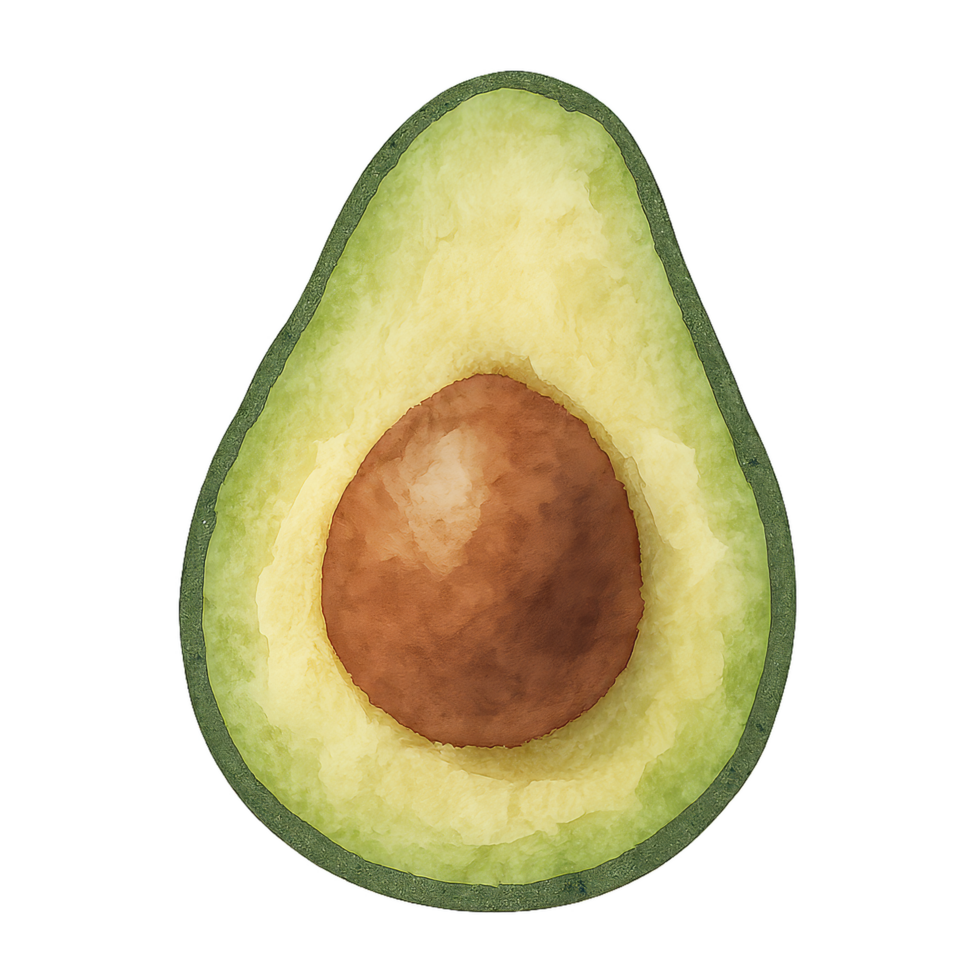 Simple Watercolor Illustration of an Avocado Half with Pit png