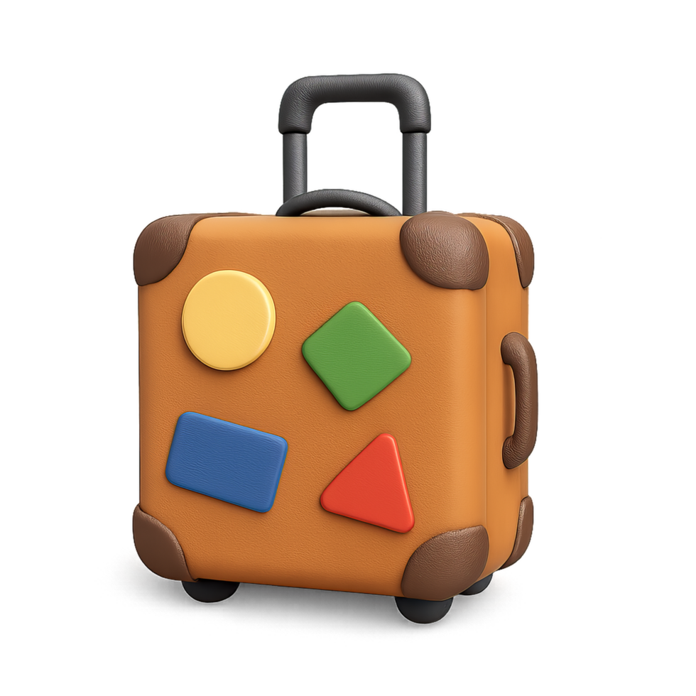 Colorful 3D Suitcase Icon for Travel or Vacation Themes png