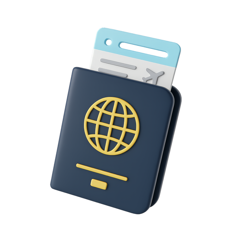 Simple 3D Icon of Passport with Ticket in a Unique Design Style png