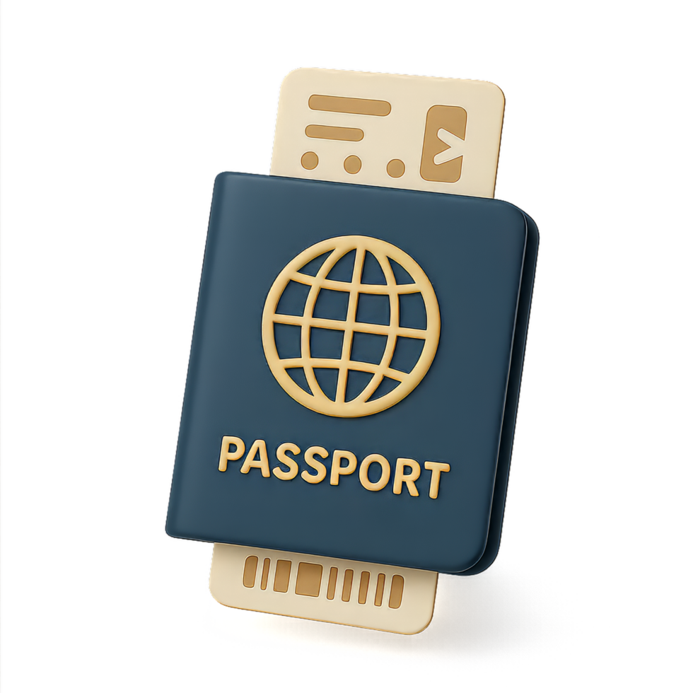 Simple 3D Icon of a Passport with Global Symbol and Credit Cards png