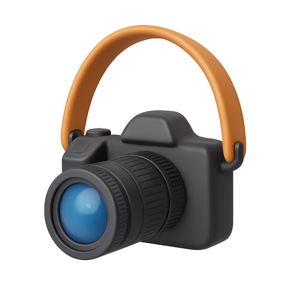 Simple 3D Camera Icon Design with Stylish Handle and Lens png