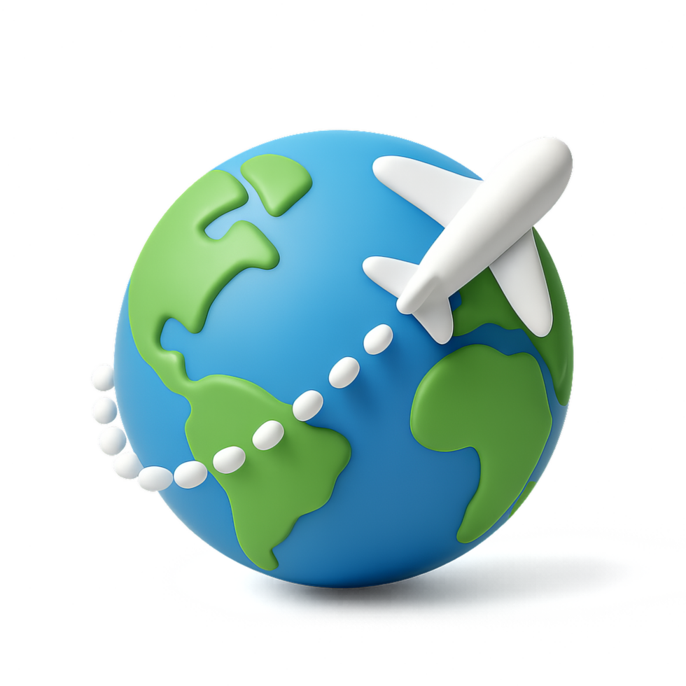 Global Travel Icon Featuring Airplane and Earth with Simple Design png