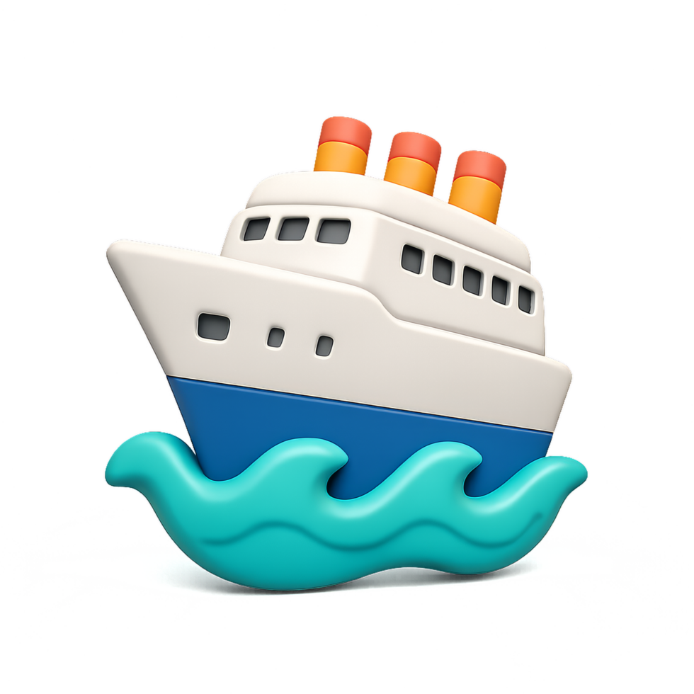 Iconic Simple Cruise Ship Floating on Water in Digital Style png