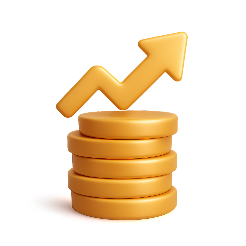 Golden Coins with Growth Arrow Icon for Finances and Investments png