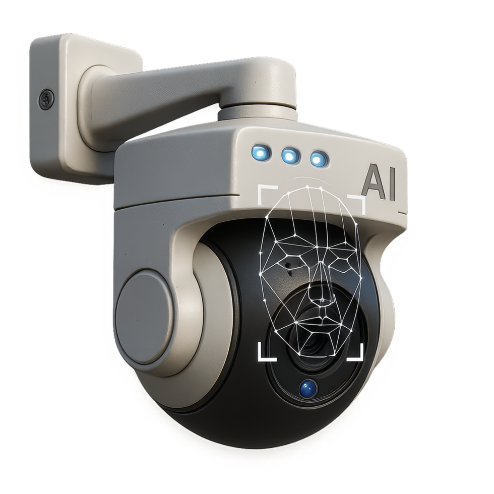 Advanced 3D AI Surveillance Camera with Facial Recognition Technology png