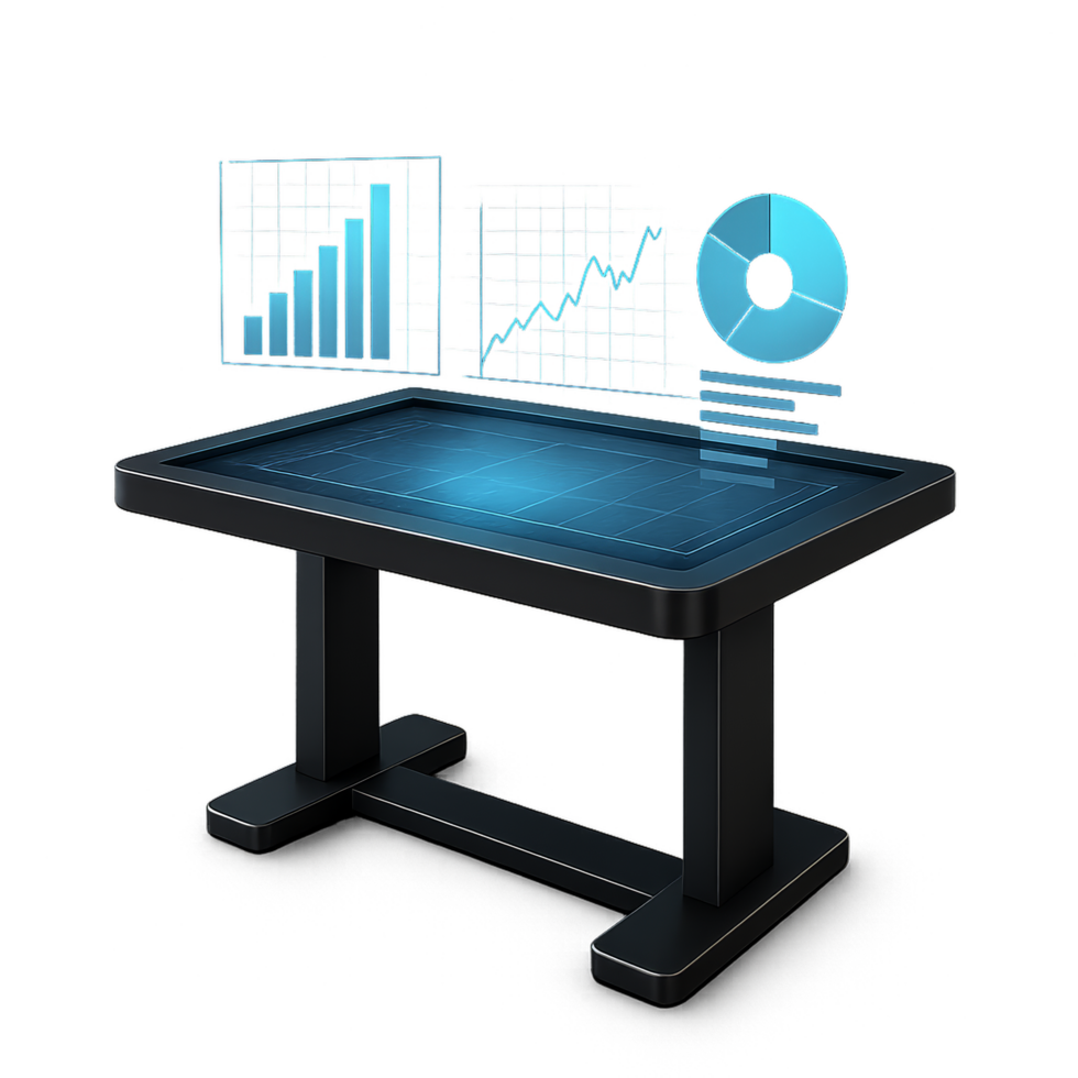 Interactive Holographic Table Design with Data Visualization Features png