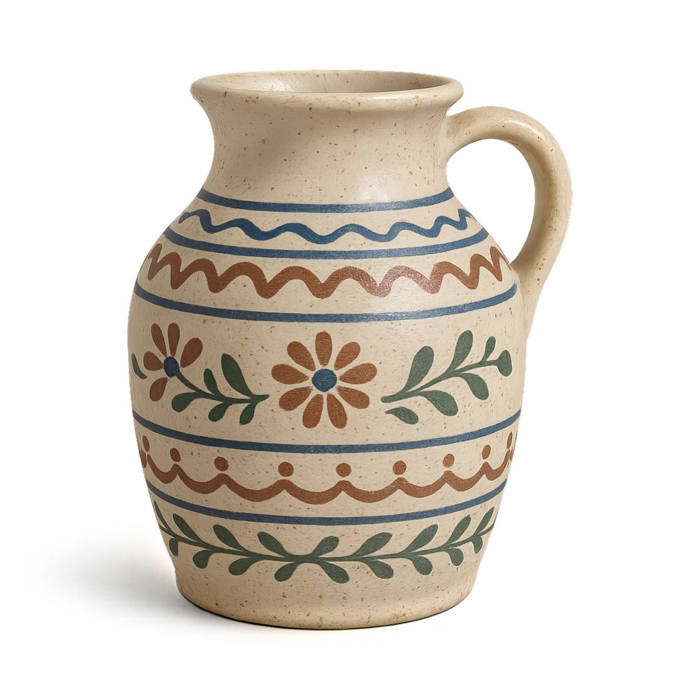 Rustic Ceramic Vase with Floral Patterns and Simple Design png