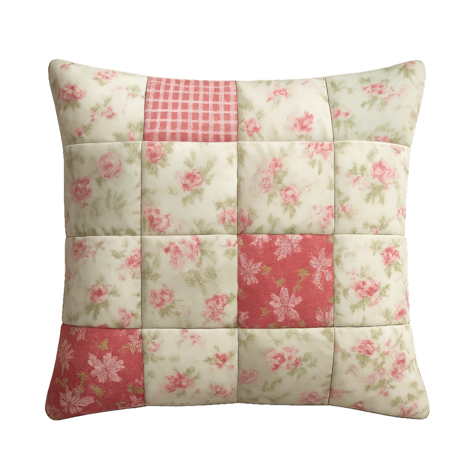 Colorful Floral Patchwork Cushion for Cozy Home Decor png