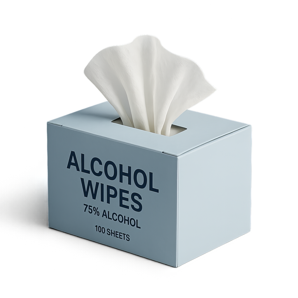 Simple Alcohol Wipes Box with Open Package and Sheets Visible png