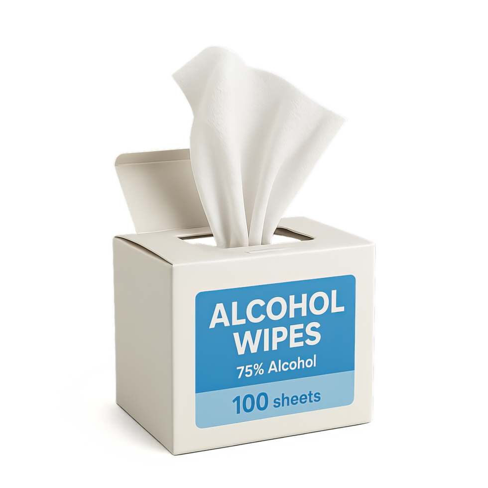 Open Box of Alcohol Wipes for Cleaning and Sanitizing Use png