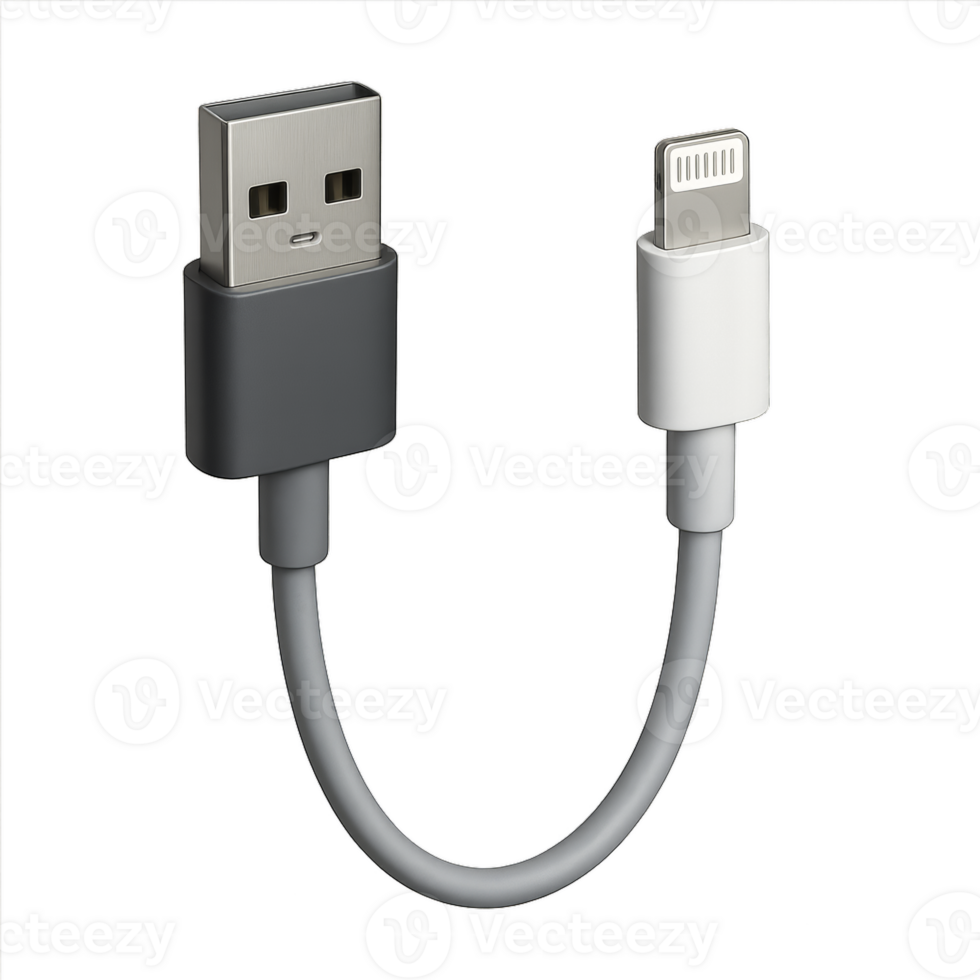 Simple 3D Render of Smartphone Charger Cable in Neutral Colors png