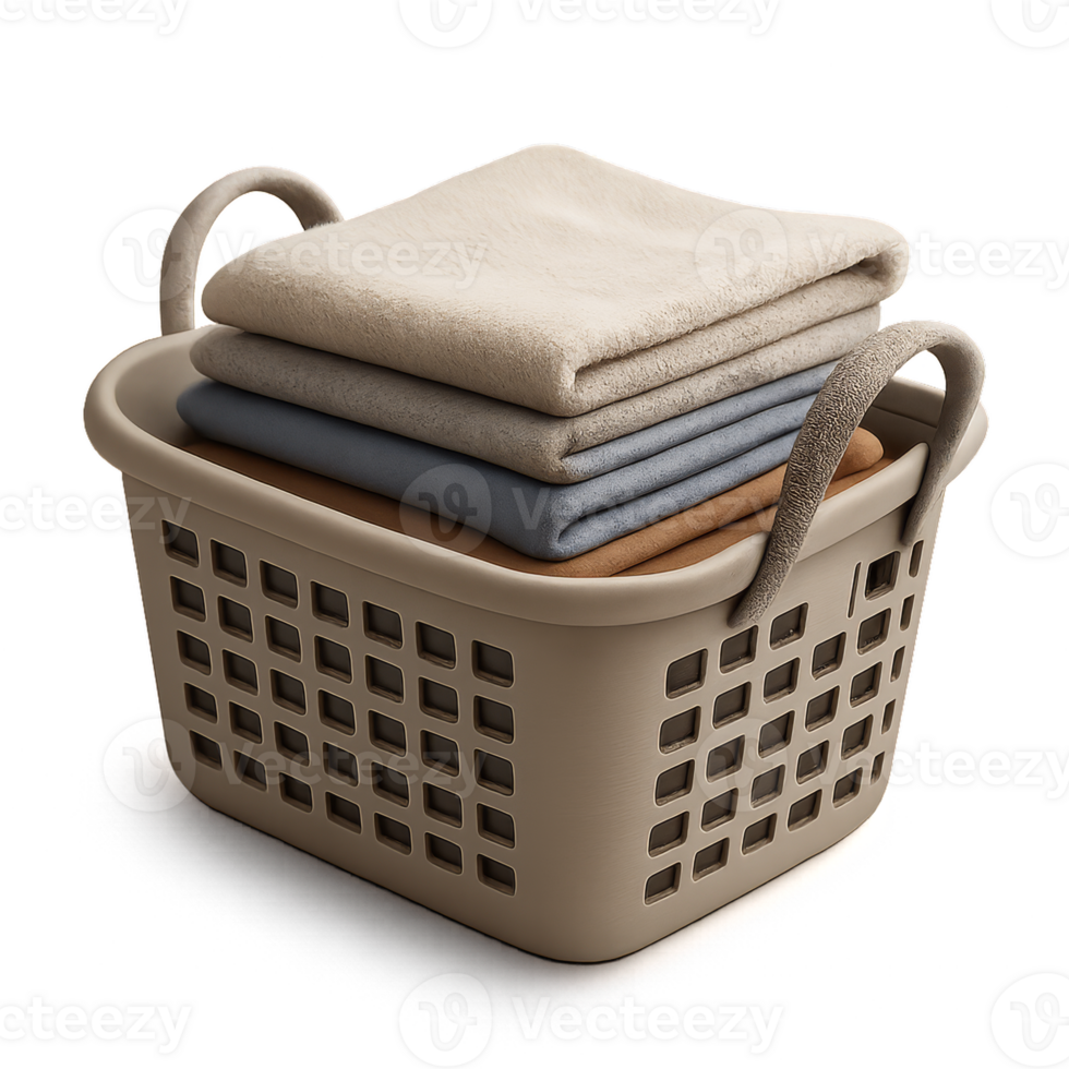 Realistic Laundry Basket with Soft Blankets for Simple Home Decor png