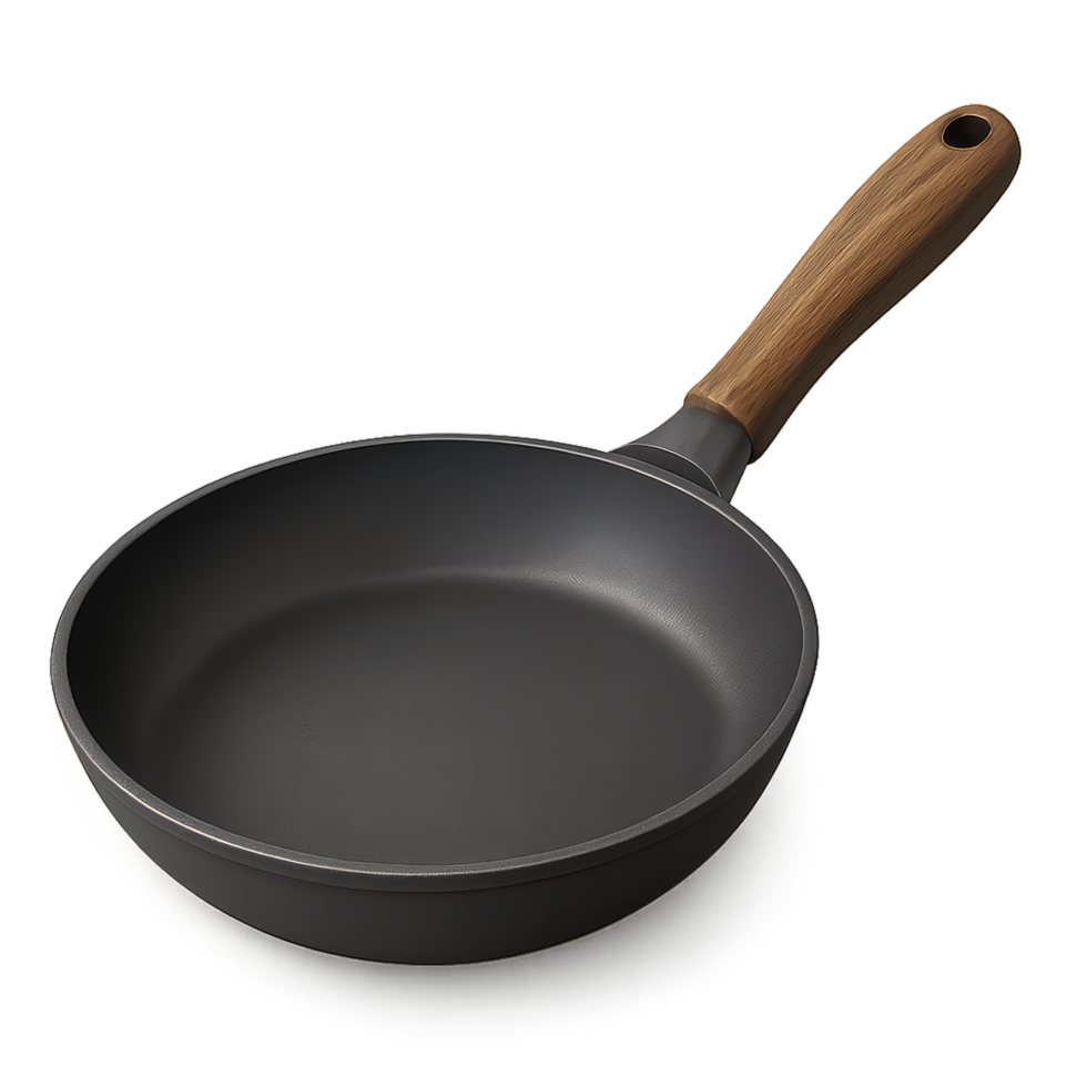 Simple Non-Stick Frying Pan with Wooden Handle for Cooking png