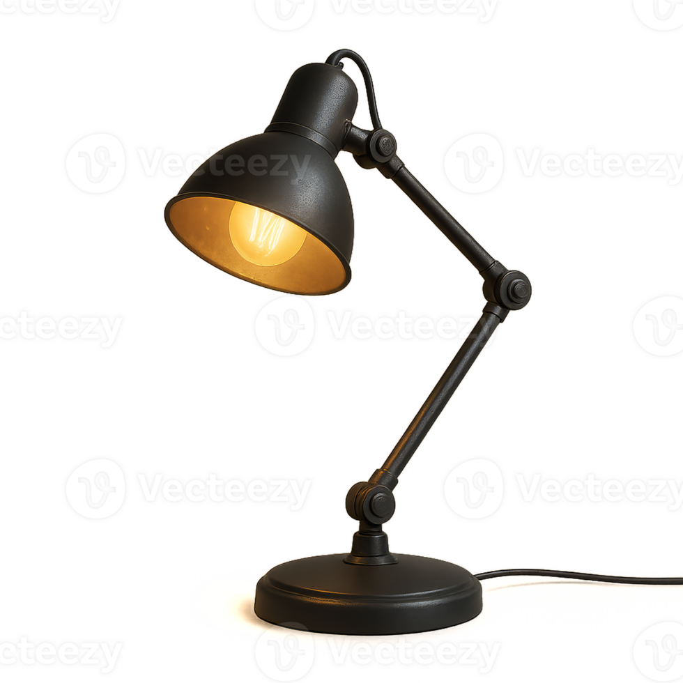 Simple 3D Desk Lamp with Adjustable Arm and Warm Light Bulb Design png
