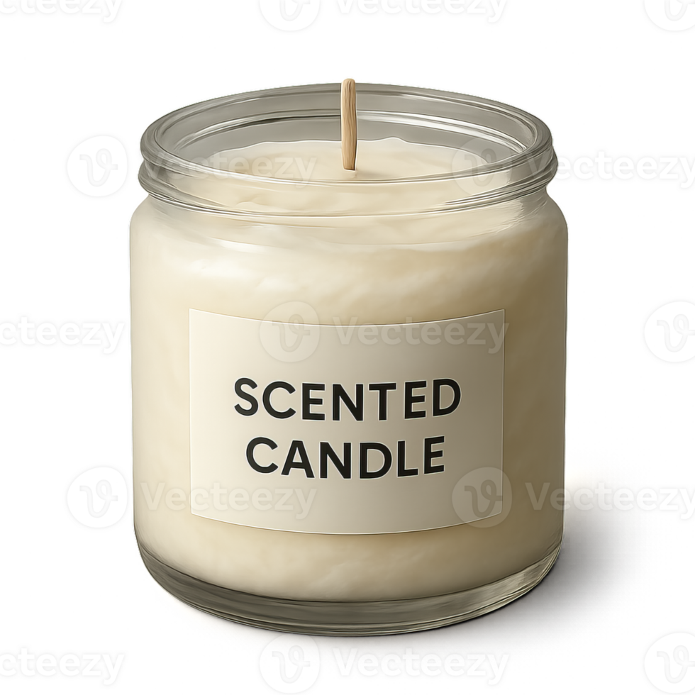 Simple 3D Render of a Scented Candle in Clear Glass Jar png