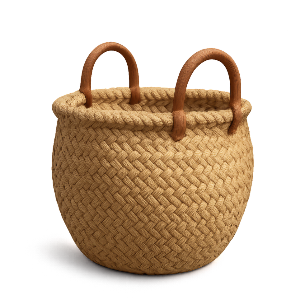 Simple 3D Woven Basket Design with Handles for Home Decor png