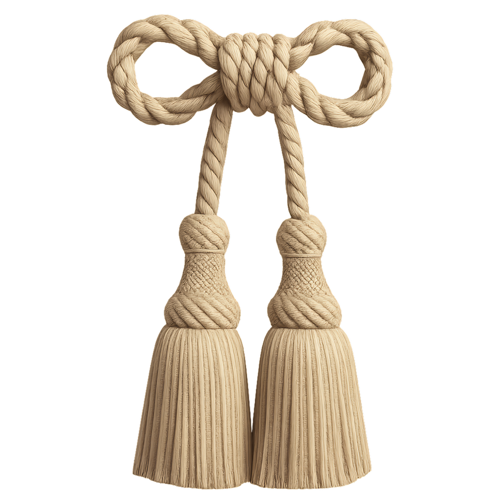 Elegant Simple Bow Made from Natural Fiber Rope with Tassels png