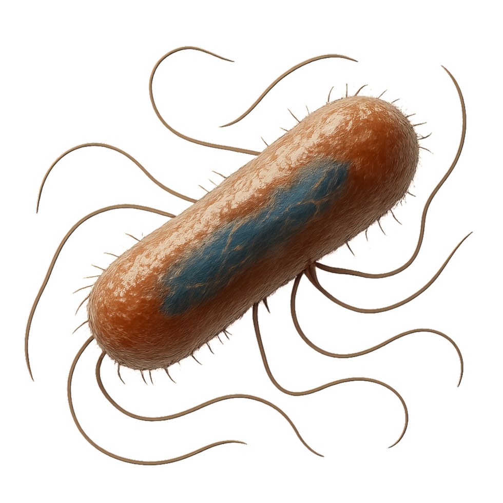 3D Illustration of Bacterium with Flagella for Scientific Use png