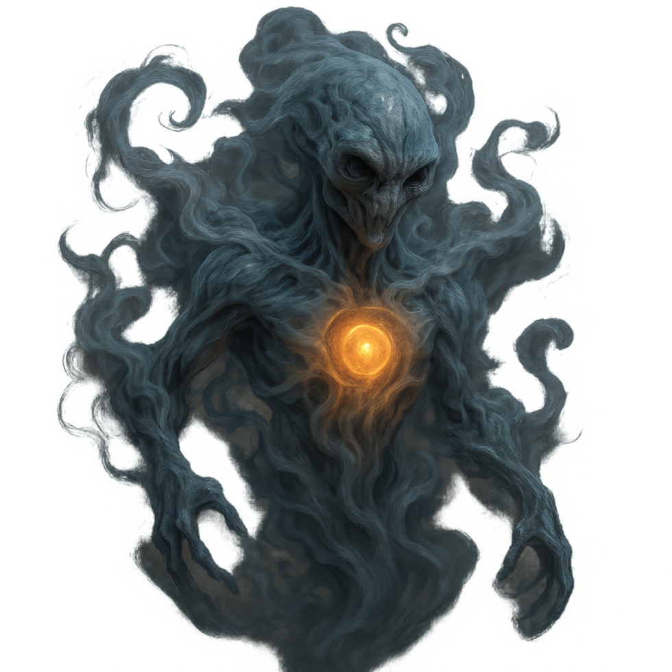 Swirling Vapor of an Alien Entity with Glowing Core in Dark Space png