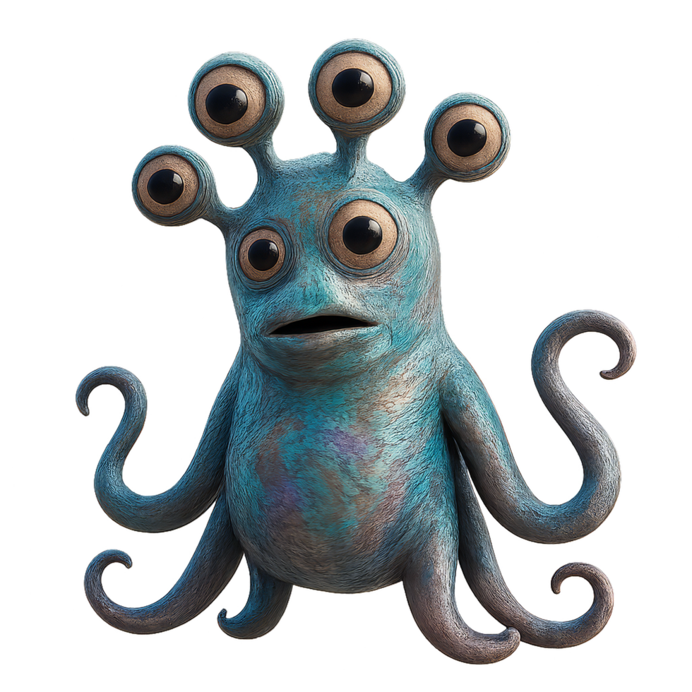 Iridescent Alien Creature with Unique Features Four Eyes png