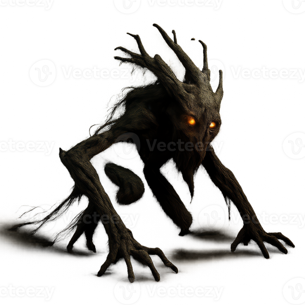 Enchanted Root Creature with Glowing Eyes in a Fantasy Environment png
