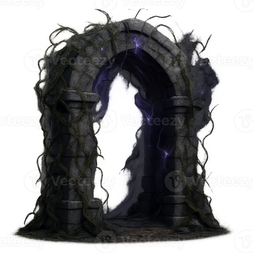 Enchanted Stone Archway Surrounded by Mystic Energy and Vines png