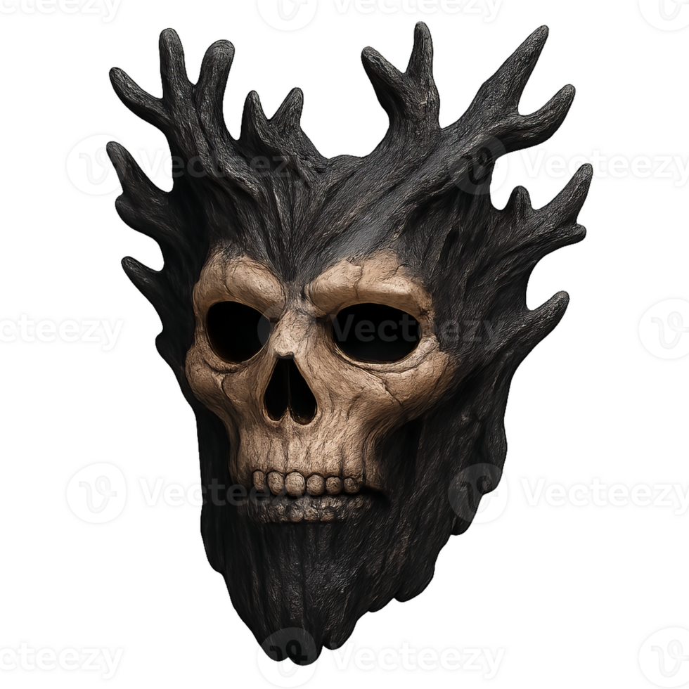 Enigmatic Forest Spirit Mask with Intricate Skull Design png