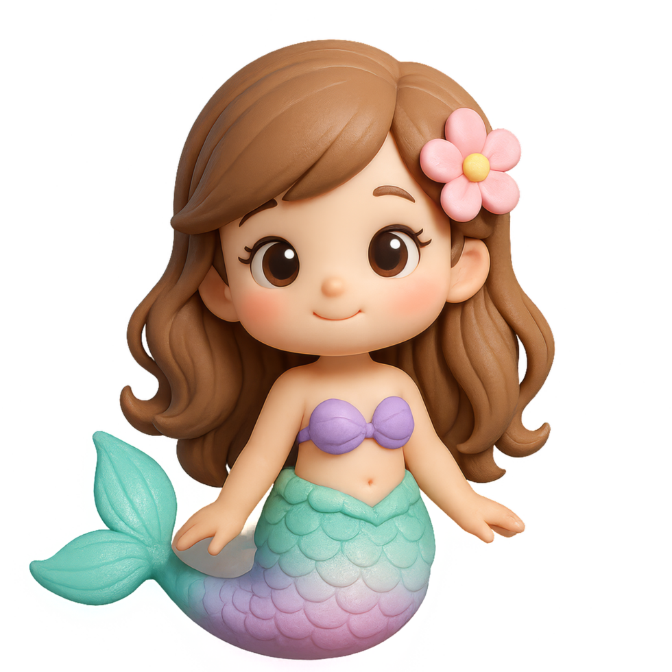 Kawaii Mermaid Character with Cheerful Expression and Vibrant Colors png