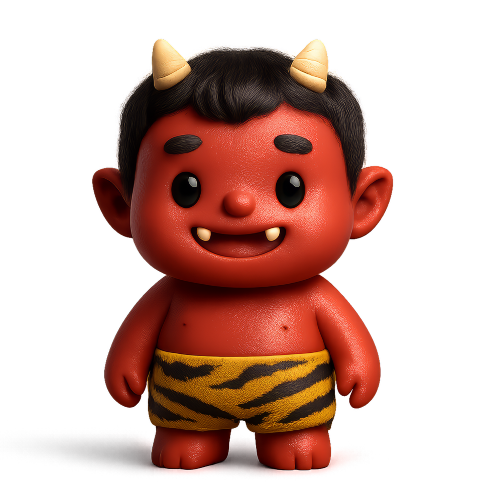 Cute Kawaii Oni Demon Character with Vibrant Colors and Simple Design png