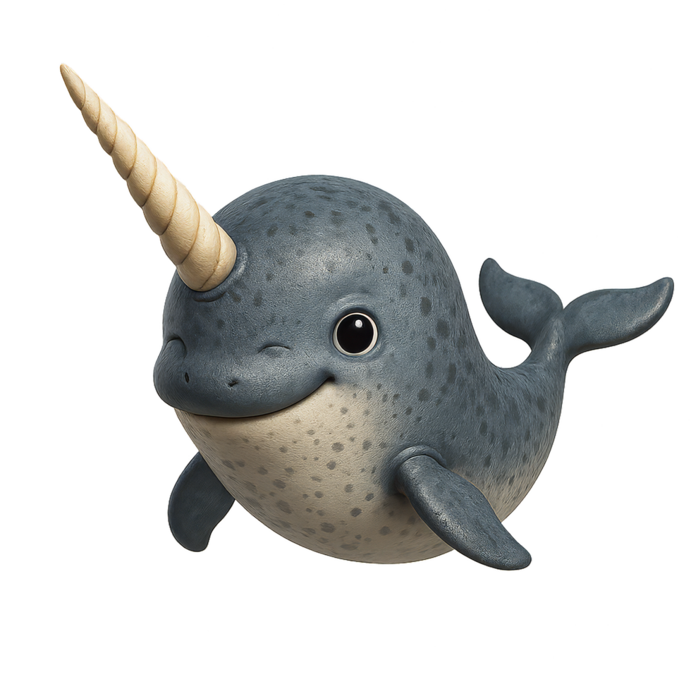 Winking Narwhal Character in a Playful Ocean Setting png