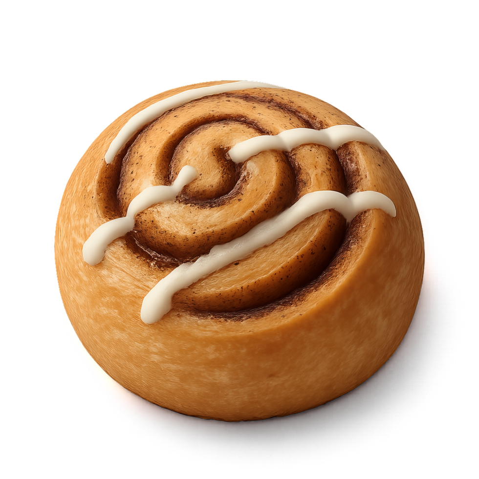 Delicious Cinnamon Roll with Creamy Frosting on a White Background png