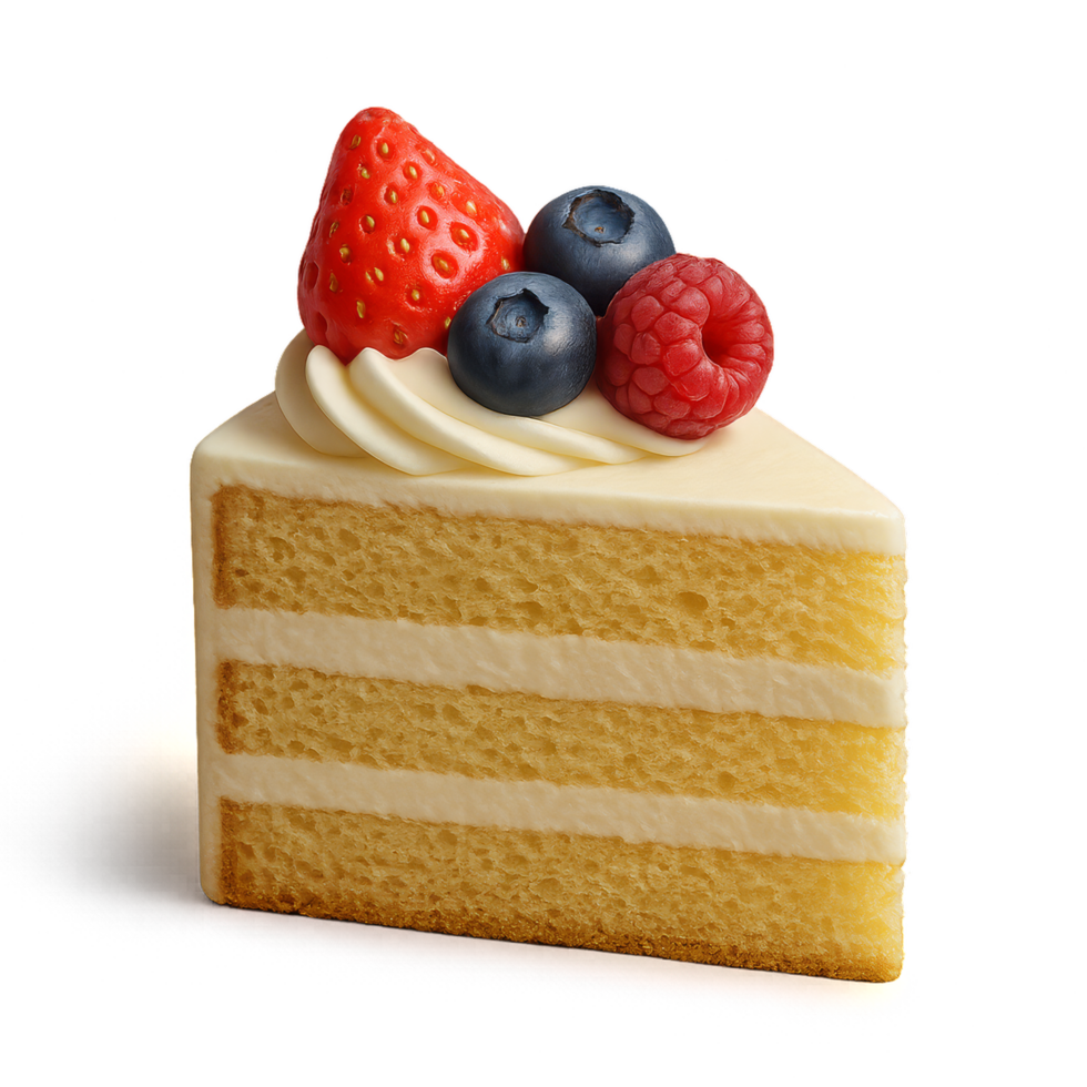 Delicious Single Slice of Cake with Fresh Berries and Cream png