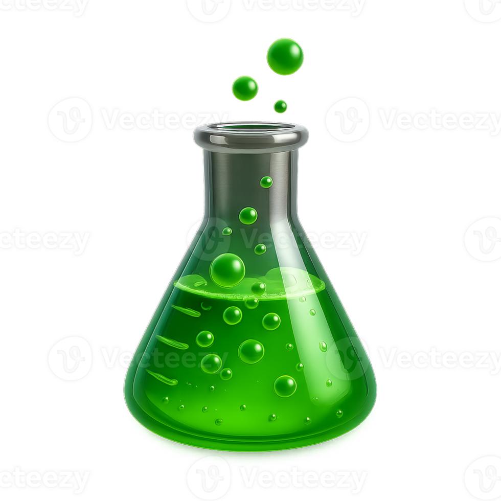 Bubbling Green Liquid in a Transparent Science Beaker png