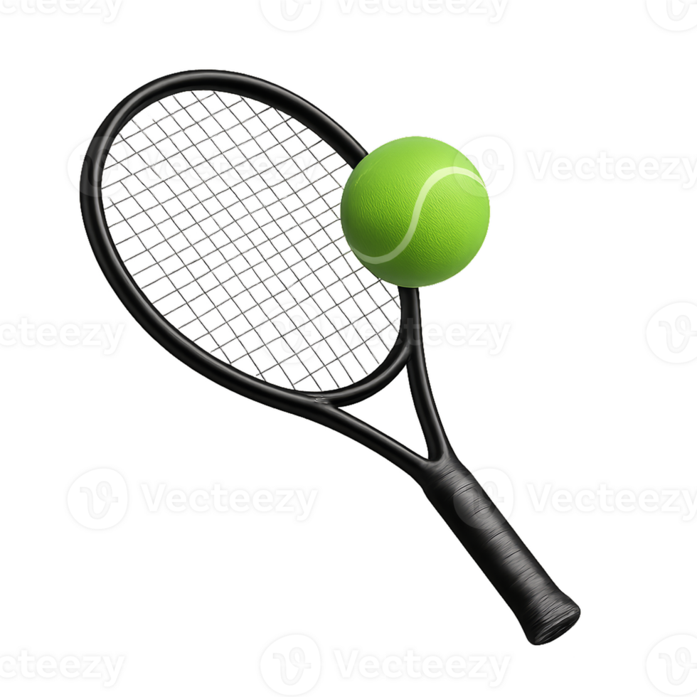 Tennis Equipment Display Featuring Racket and Ball Isolated on White png