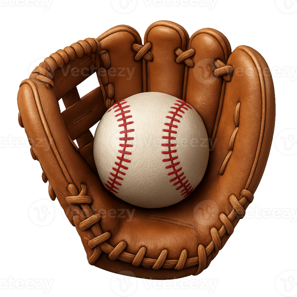 Realistic 3D Baseball Glove with Baseball Rendered in High Detail png