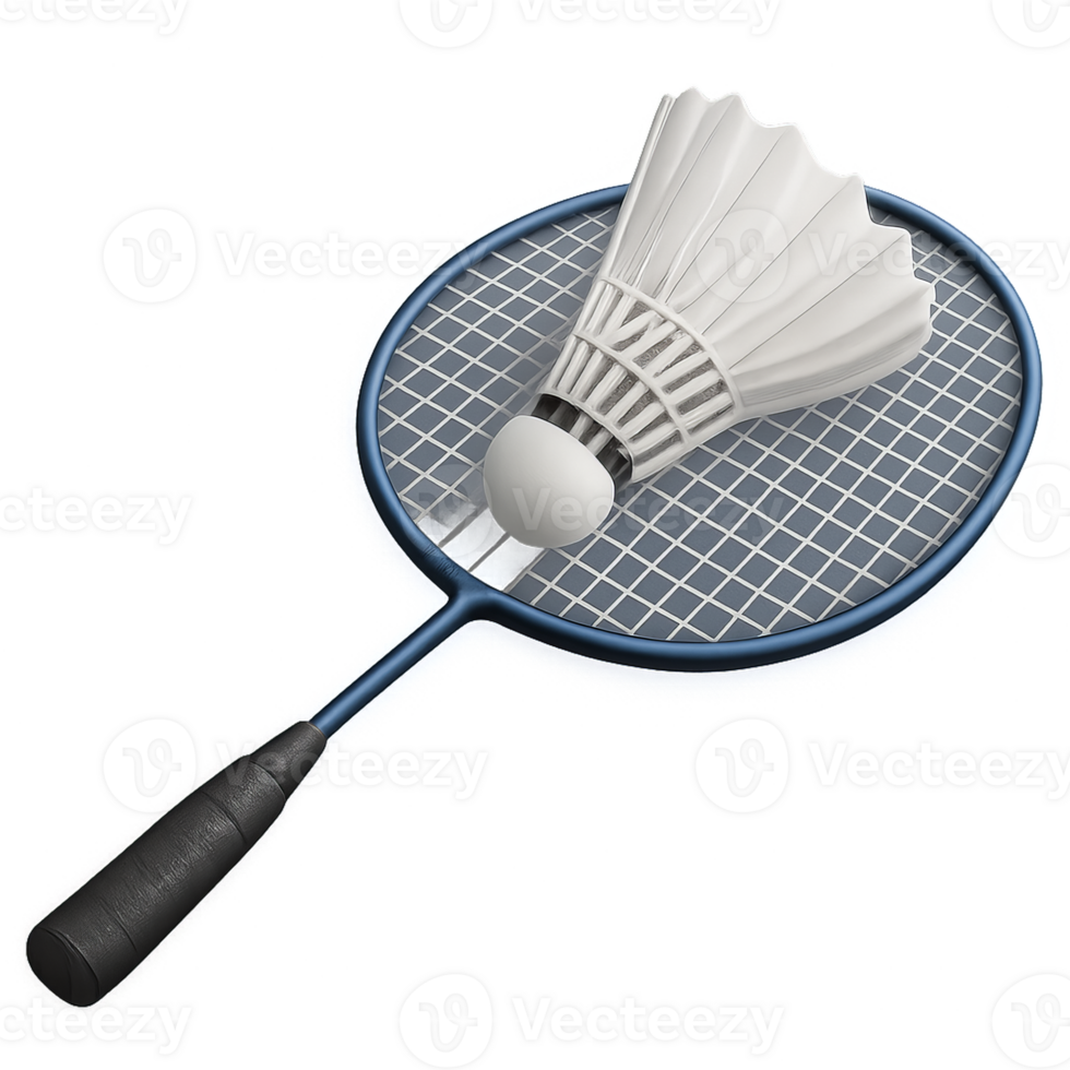 Simple 3D Badminton Racket and Shuttlecock Illustration for Play png