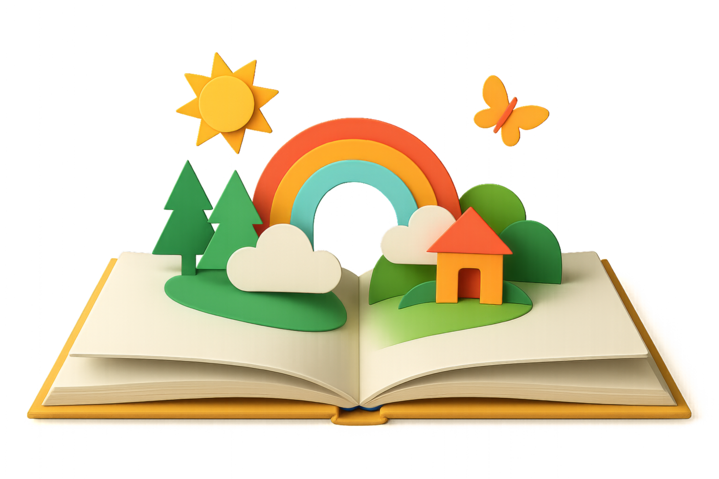 Colorful 3D Pop Up Book with Nature Elements and Playful Designs png